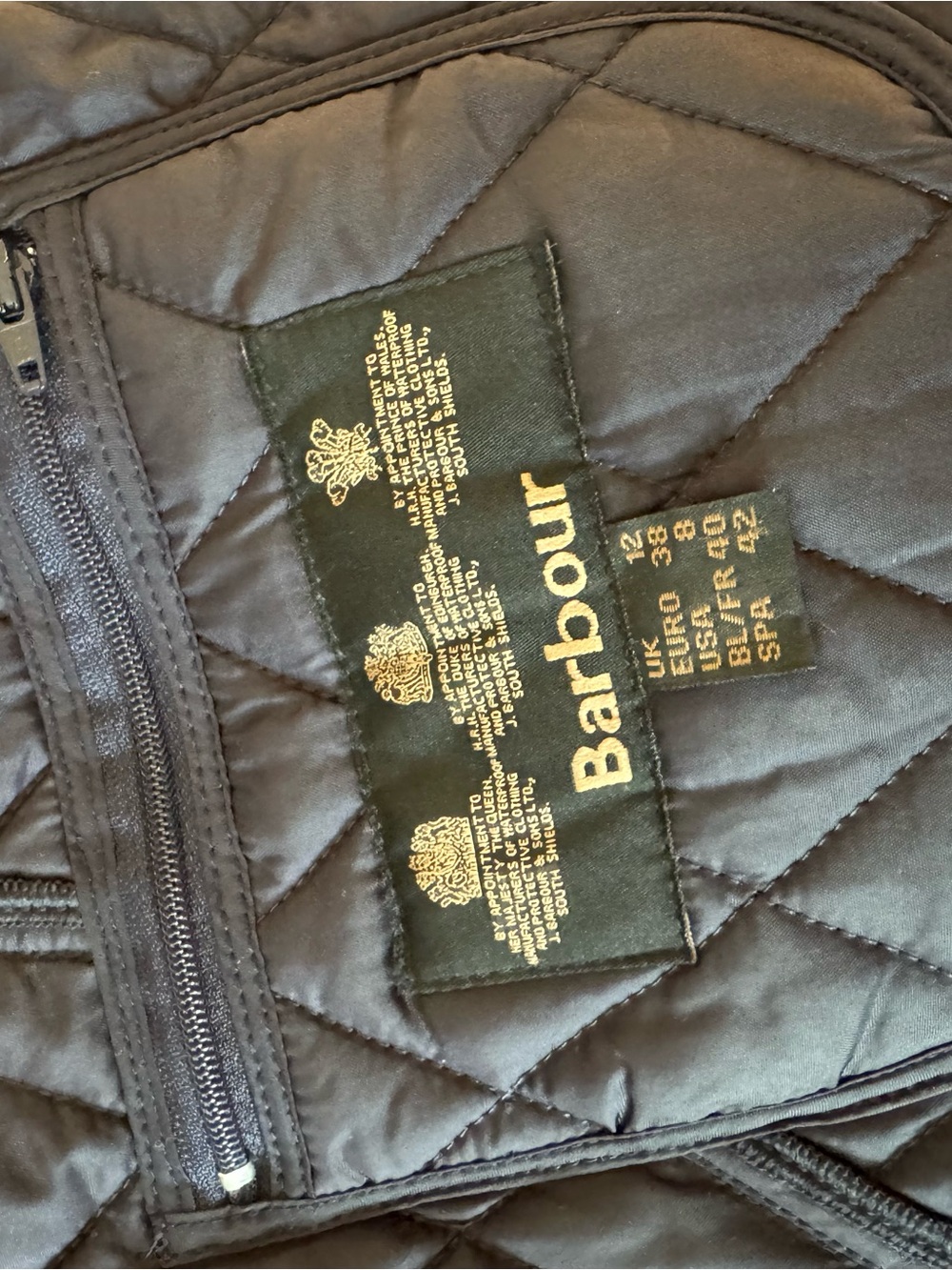Barbour Navy Quilted Puffer Jacket with Dark Corduroy Collar - Picture 2 of 4